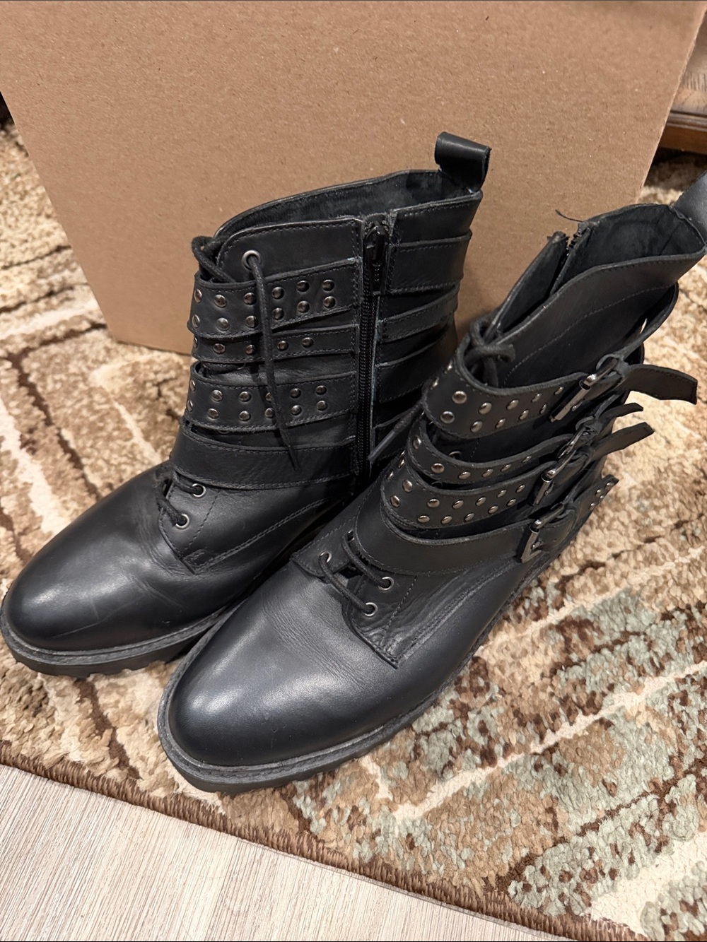 Topshop Black Studded Lace-Up Combat Boots - Women's